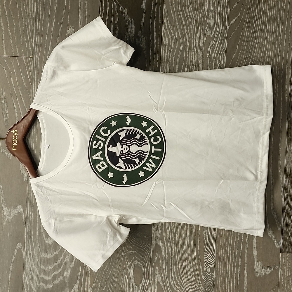 Basic witch plain white tee super soft n super stretchy size XL use measurements